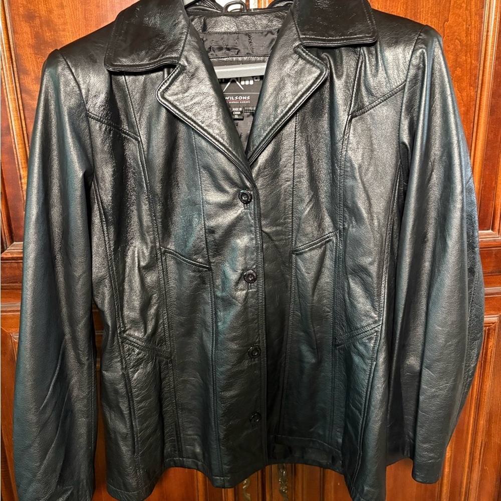Maxima Wilson’s Black Leather button up Jacket Outerwear coat XL Vintage
